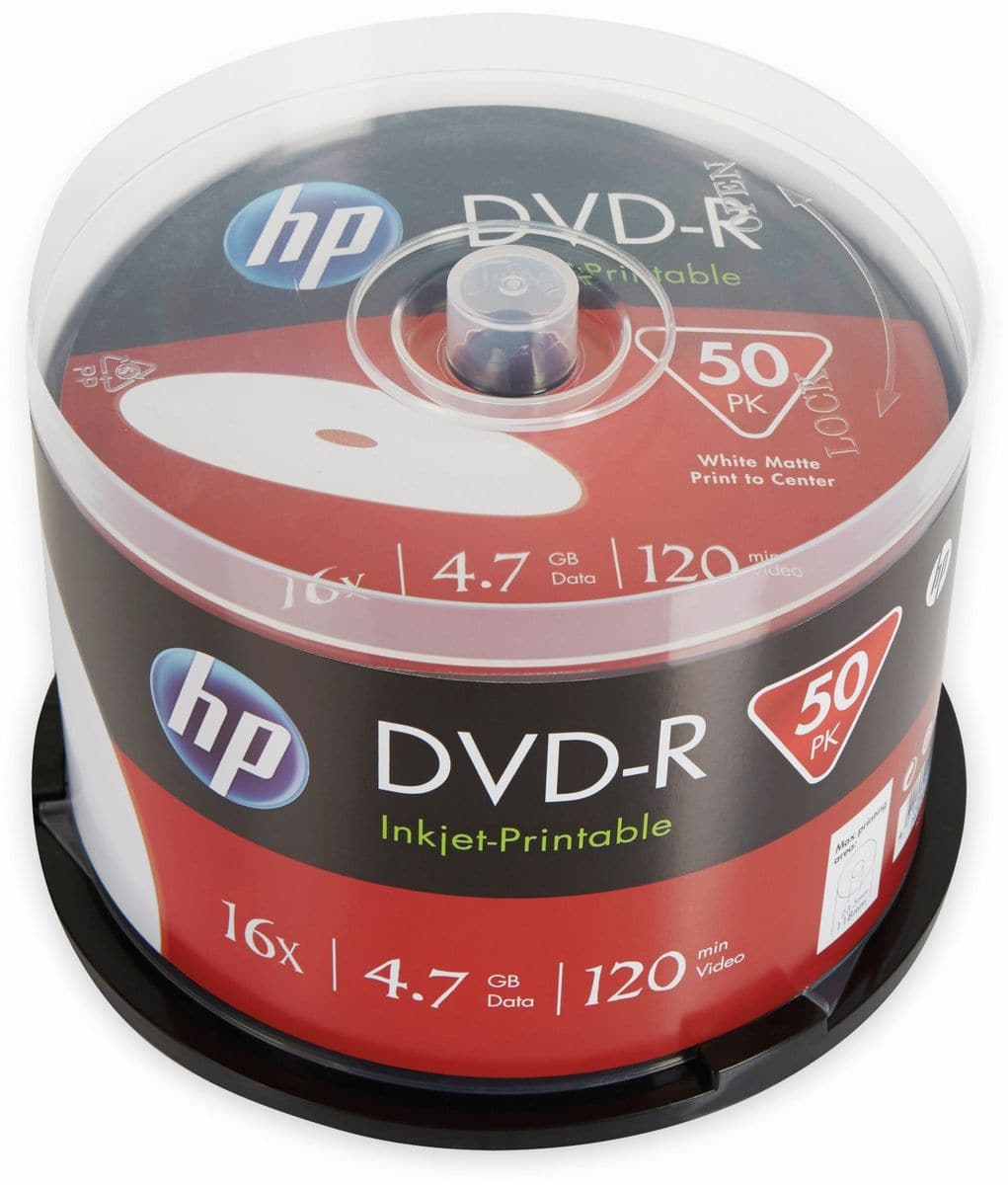 100 Hp Rohlinge Dvd-r Full Printable 120min 4,7gb 16x Spindel