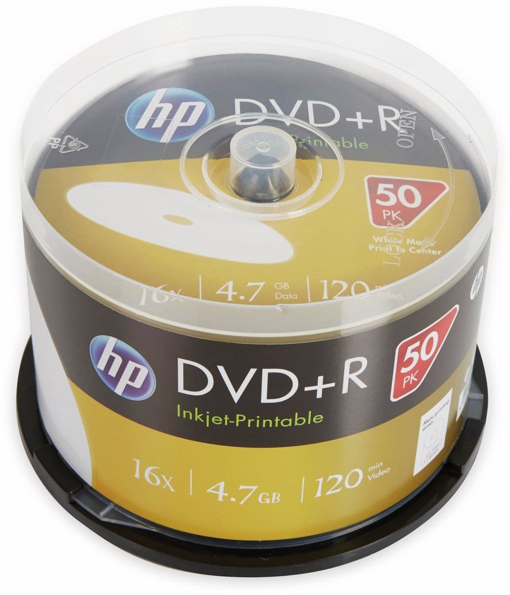 100 Hp Rohlinge Dvd+r Full Printable 120min 4,7gb 16x Spindel