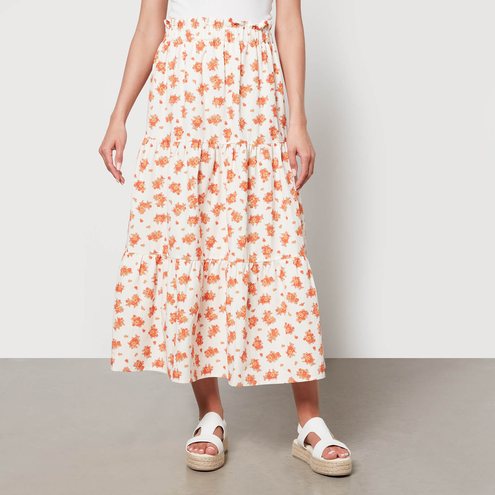 aligne hema floral-print poplin midi skirt - eu 38/uk 10 orange