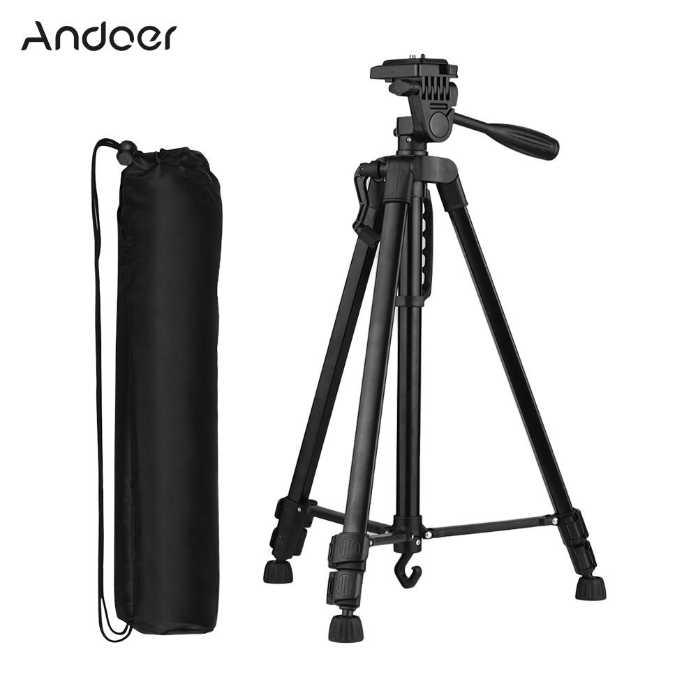 andoer 135 cm/53 zoll fotografie-stativ aus leichter aluminiumlegierung fÃ¼r smartphone-kamera schwarz