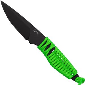 Anv: Acta Non Verba Anv Knives P100 Sleipner Cerakote, Neon Green Paracord, P100-043, Black Kydex Sheath, Neck Knife