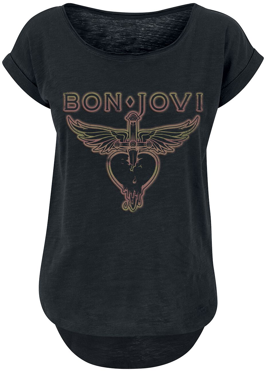 bon jovi t-shirt - heart & dagger outline - s bis 3xl - fÃ¼r damen - grÃ¶ÃŸe m - - lizenziertes merchandise! schwarz donna