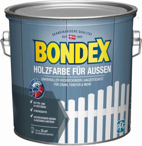 Bondex Holzfarbe Aussen Weiss Seidenglänzend Wetterbeständig, 2,5 Liter