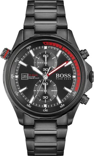 boss globetrotter herrenchronograph in schwarz 1513825 schwarz / schwarz uomo