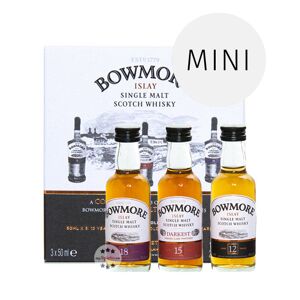 Bowmore 3 Miniaturen 12, 15, 18 Jahre Whisky + 9 Edelschokoladen 9 Sorten + Glas