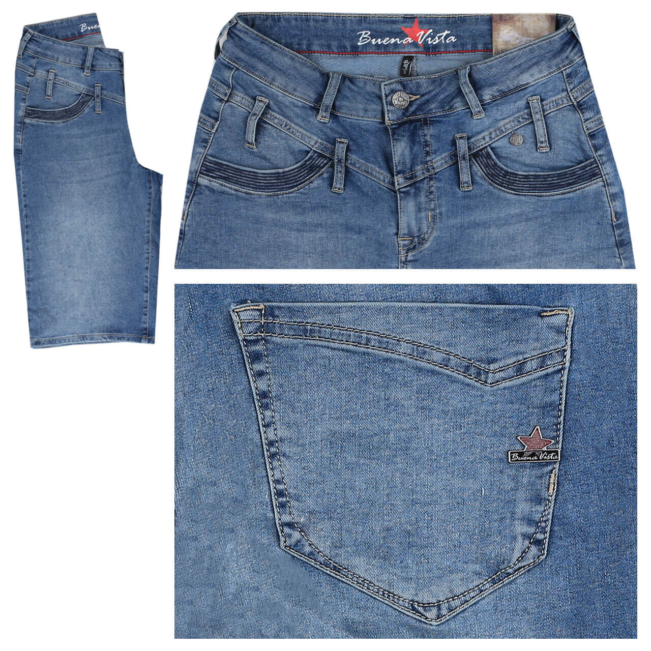 buena vista jeans florida-short stretch middle blue xs blau donna