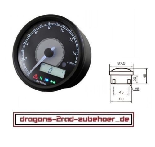 Daytona Digital Tachometer + Drehzahlmesser Velona 80 D=80mm -260 Km/h Schwarz