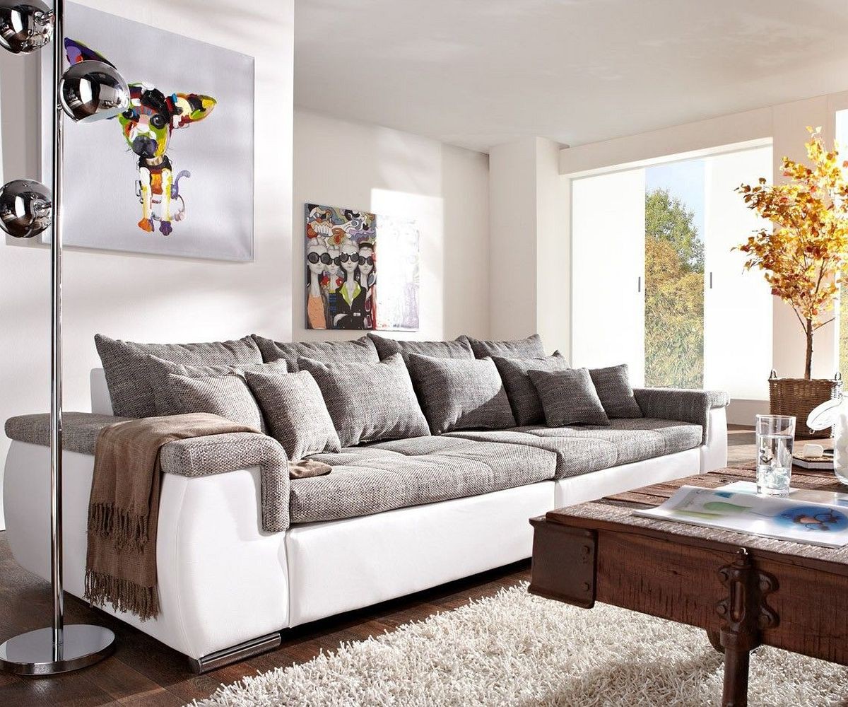 delife sofa navin 275x116 cm hellgrau weiss couch mit kissen hellgrau, weiÃŸ