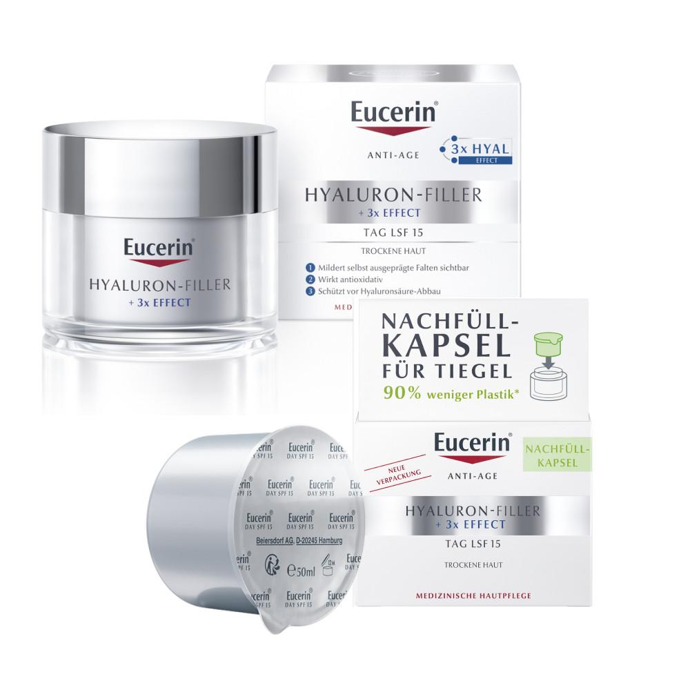 diverse firmen eucerin anti-age hyaluron-filler + 3x effect tag lsf 15 nachhaltigkeit refill bundle - zusÃ¤tzlich 20