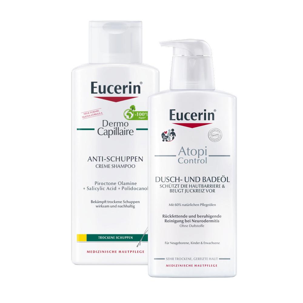 diverse firmen eucerin dermocapillaire urea kopfhaut beruhigendes shampoo & eucerin atopicontrol dusch- und badeÃ¶l-