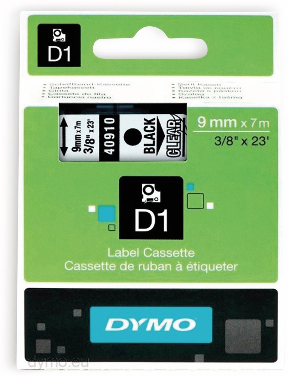 Dymo 40910 D1 Standard 9mm X 7m Black On Transperant, ~e~