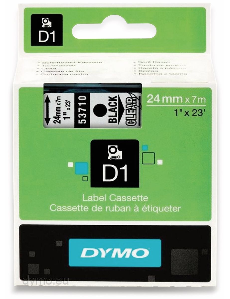 Dymo 53710 D1 Standard 24mm X 7m Blank On Transparent, ~e~