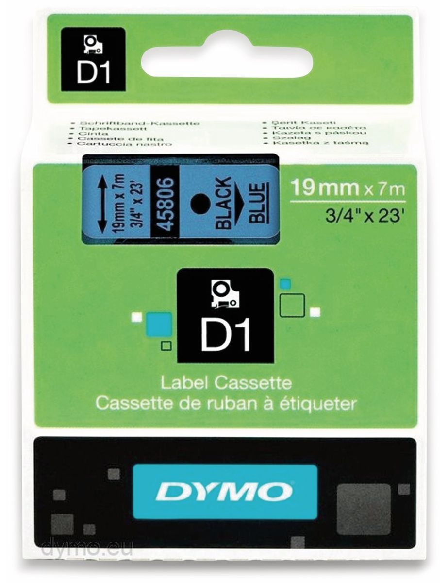 dymo beschriftungsband d1 fÃ¼r labelmanager, auf blau, standard, 19 mm schwarz uomo
