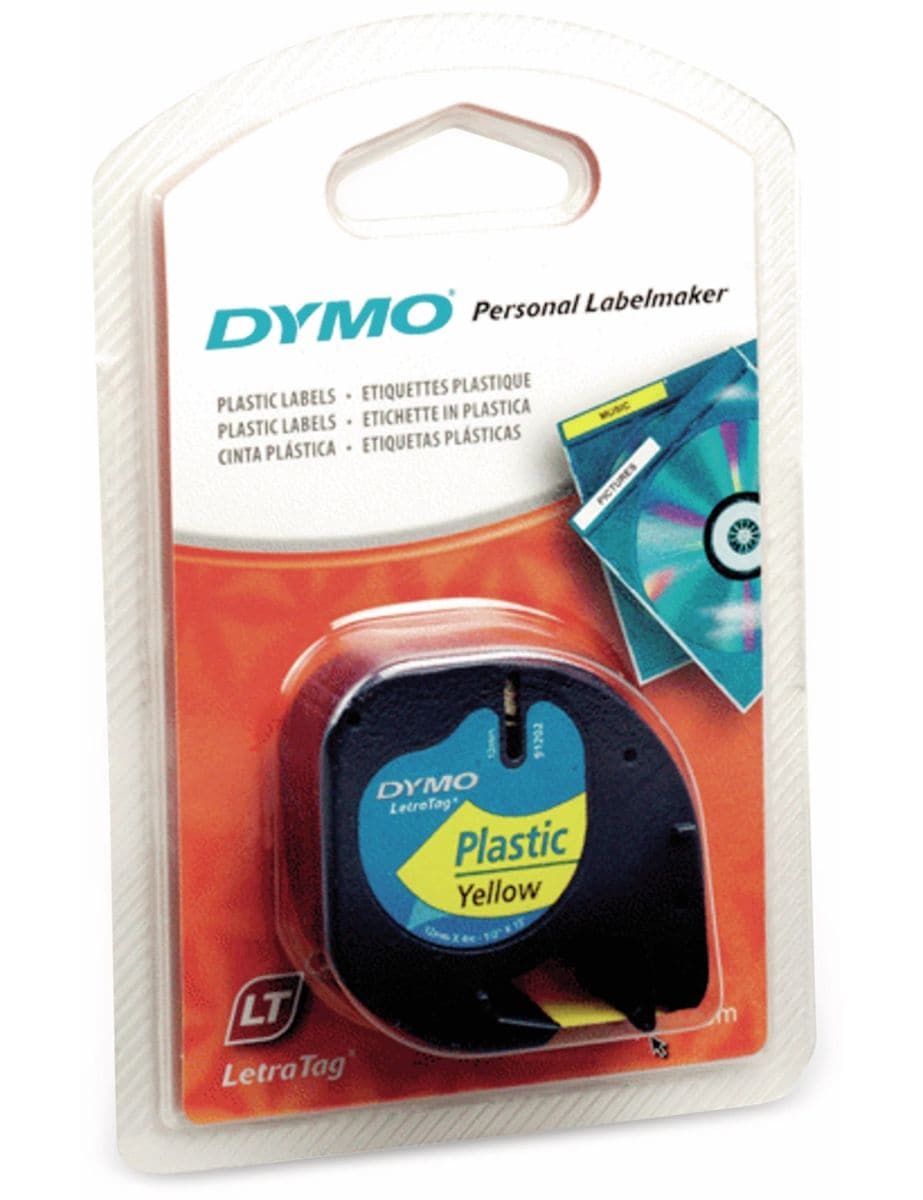Dymo S0721620 Letratag Tape / 12mm X 4m Plastic Yellow ~e~