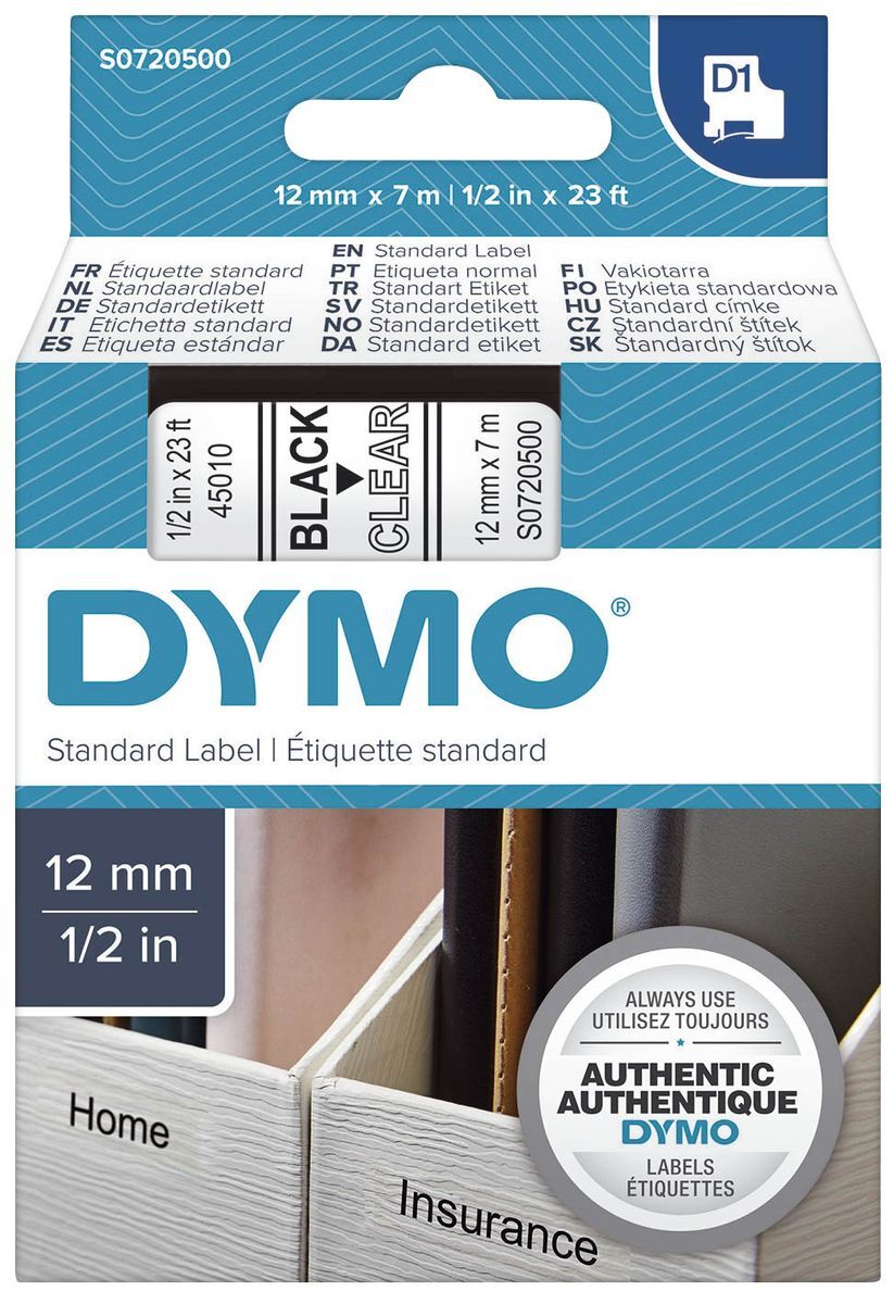 Dymo Schriftband Bandbreite 12 Mm Bandlänge 7 M Standard Schwarz Auf Transparent