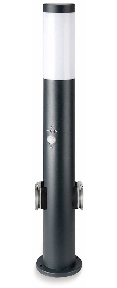 E27 Bollard Lamp 60cm Pir Sensor With 2 Eu Plug Sockets Stainless Steel Grey Ip4