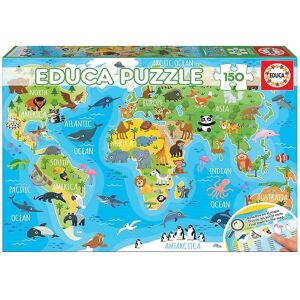 Educa Puzzlespiel - World Map Animals - 150 Teile - Educa - One Size - Puzzlespiele
