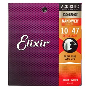 Elixir 11002 Bronze Nanoweb Extra Light 10-47 Akustikgitarrensaiten 1-3 Packungen