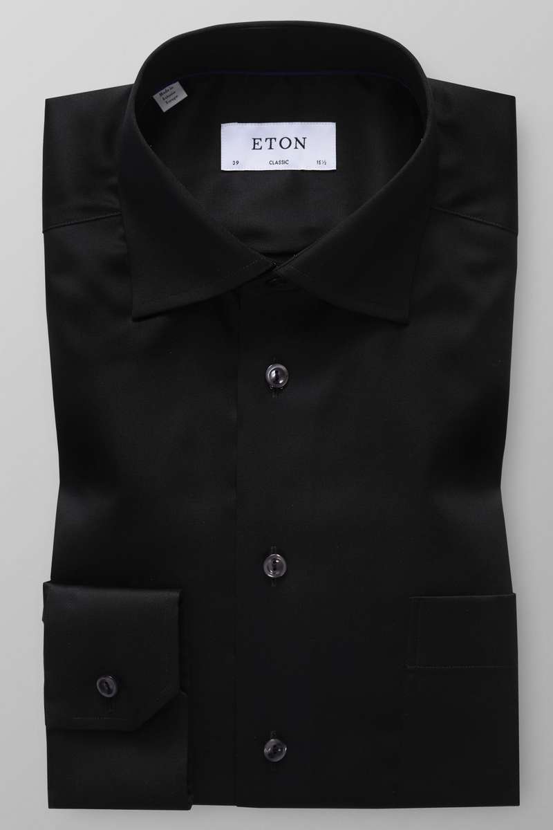 eton classic fit hemd , einfarbig schwarz uomo