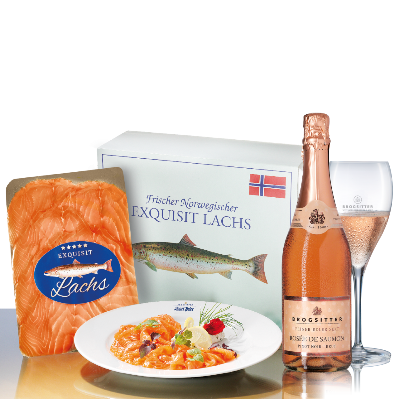 exquisit lachs frischer norwegischer lachs und rosÃ©e de saumon sekt brut