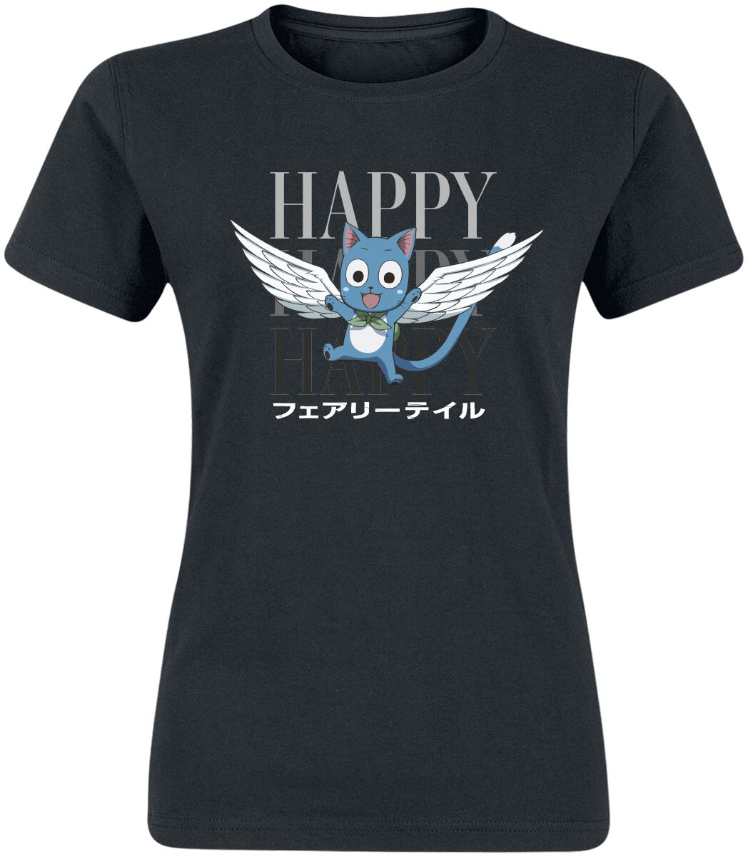 fairy tail - anime t-shirt - happy - s bis xxl - fÃ¼r damen - grÃ¶ÃŸe l - - lizenzierter fanartikel schwarz donna