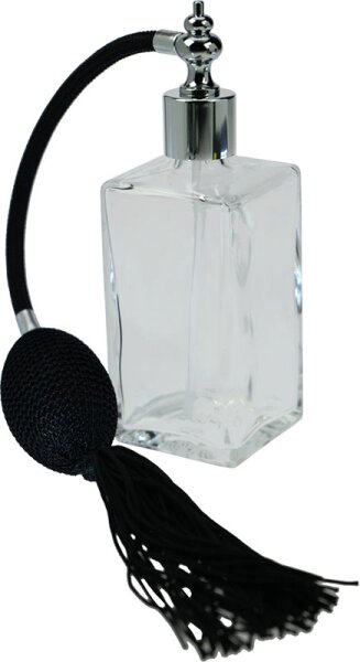 fantasia klarglas-flasche,eckig, mit ballpumpe silber/schwarz, für 100 ml