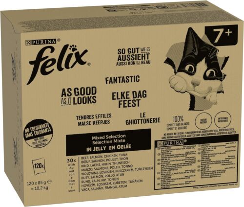 Felix 7+ Senior Katzenfutter Nass Fisch, Fleisch & Geflügel In Gelee Mix 120x85g