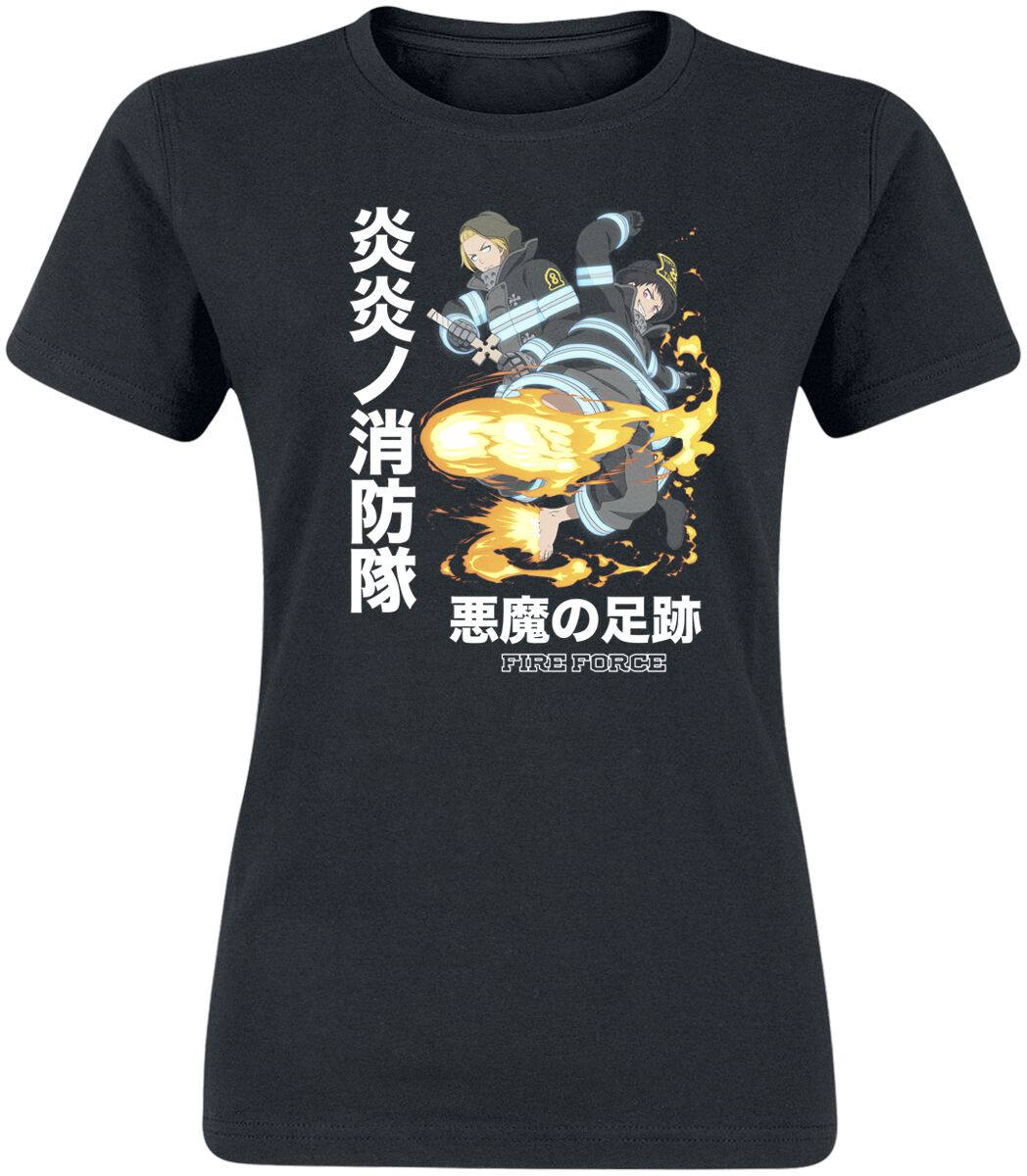 fire force - anime t-shirt - devils footprints - s bis xxl - fÃ¼r damen - grÃ¶ÃŸe l - - lizenzierter fanartikel schwarz donna