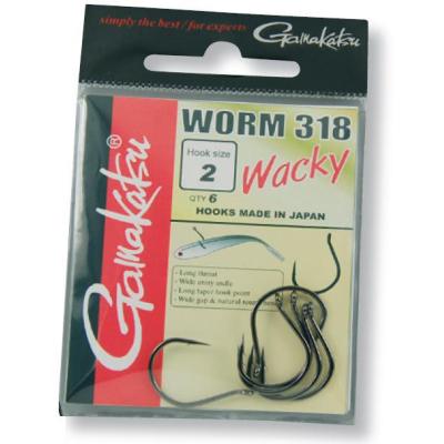 gamakatsu set aus 6 angelhaken worm 318 wacky 2/0 noir