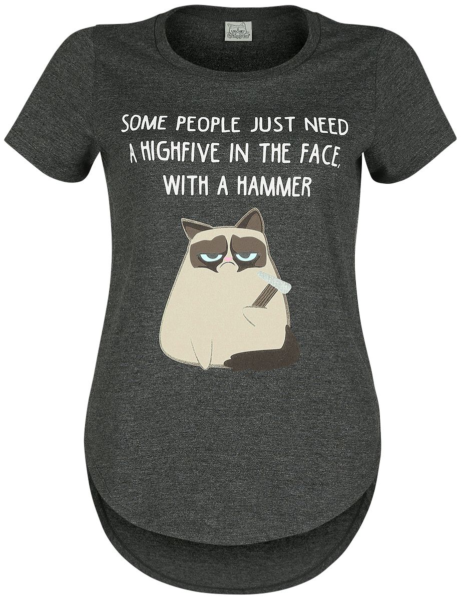 grumpy cat t-shirt - some people just need a highfive - m bis xxl - fÃ¼r damen - grÃ¶ÃŸe xxl - - emp exklusives merchandise! grau meliert donna