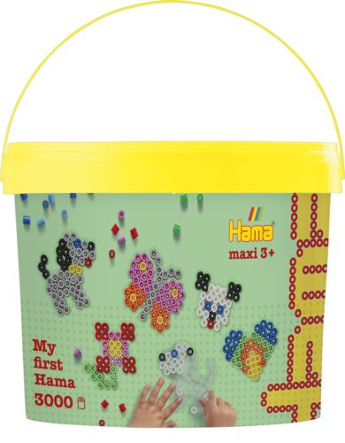 Hama Maxi Beads & Pegboards Bucket Approx. 3000 Beads, 4 Transparent Pegboards
