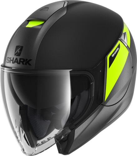 Helm Helmet Motorrad Jet Shark Citycruiser Karonn Schwarz Gelb Fluo Matt Sz-xs