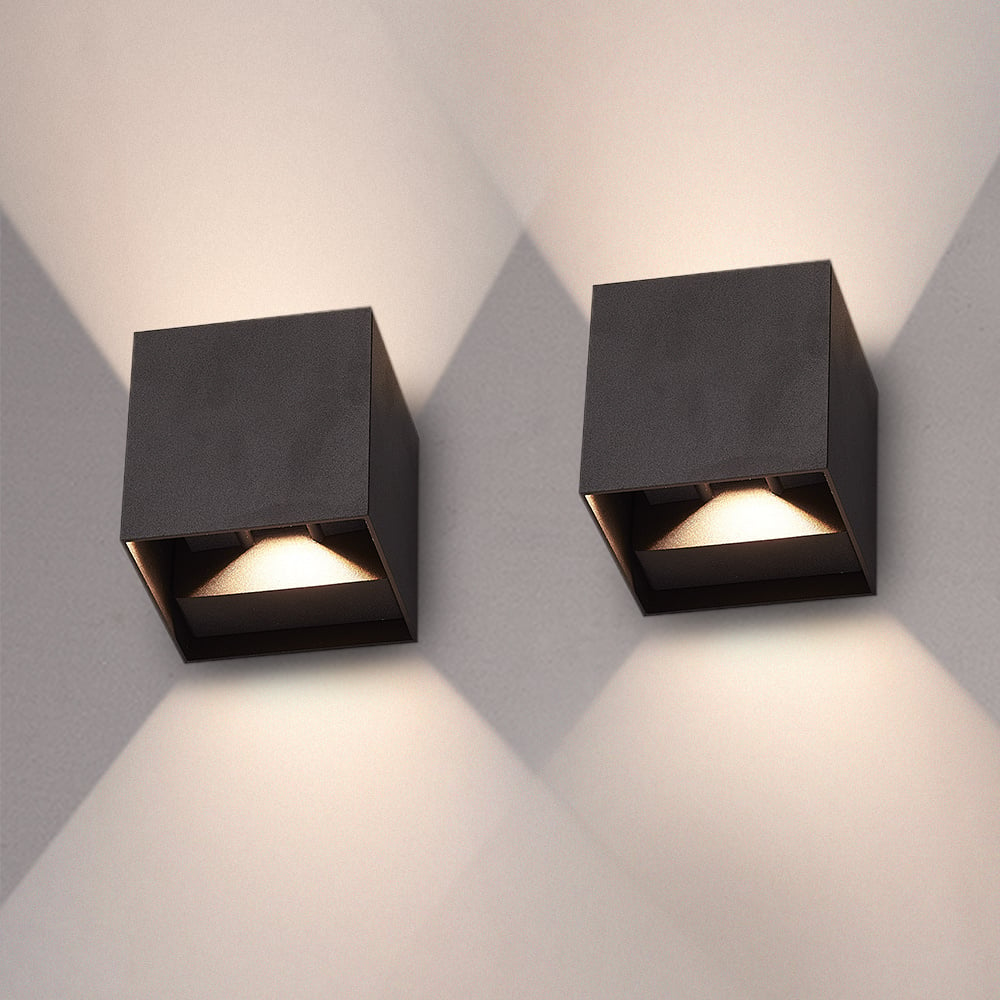 hoftronic™ - 2er-satz kansas - dimmbare led wandlampe cube (eckig) - 7 watt - 3000k warmweiß - up down lampe - ip65 wasserdicht - - wandleuchte für den innen - und außenbereich, schwarz