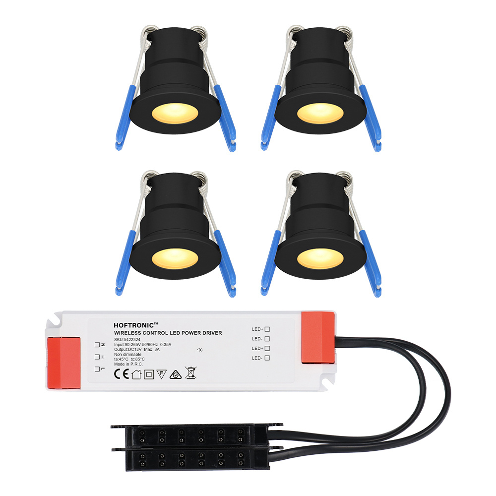 hoftronic™ - milano - 4er set led-einbaustrahler 12 volt - beleuchtung terrassenüberdachung - komplettset - plug & play - ip65 - 3 watt - led 2700k 200 lumen -, schwarz