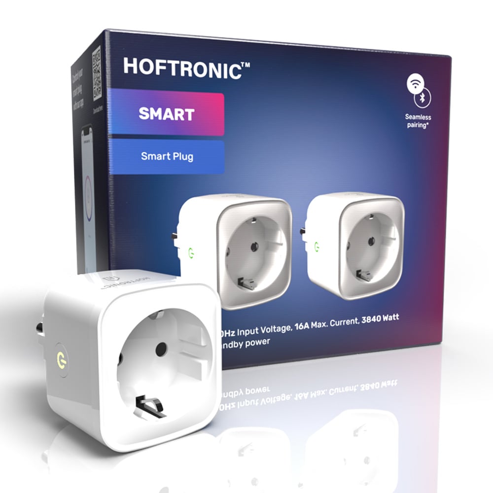 hoftronic smart - 2x intelligenter stecker - wifi & etooth - mit zeitschaltuhr - kompatibel mit amazon alexa & google home - weiß - inkl. energiezähler, blu