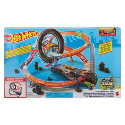 Hot Wheels City Hyper-boost Reifen Shop Strecke & Auto Spielset Gjl16 Neu Weihnachtsspielzeug 5+