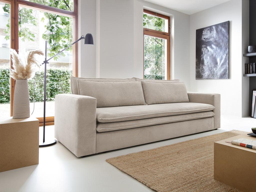 kauf-unique sofa 3-sitzer - mit schlaffunktion - cord - - tilia cremefarben