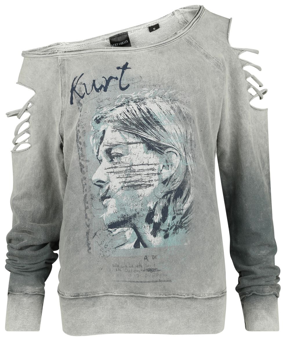 kurt cobain sweatshirt - sign - s bis xxl - fÃ¼r damen - grÃ¶ÃŸe xl - - lizenziertes merchandise! grau donna