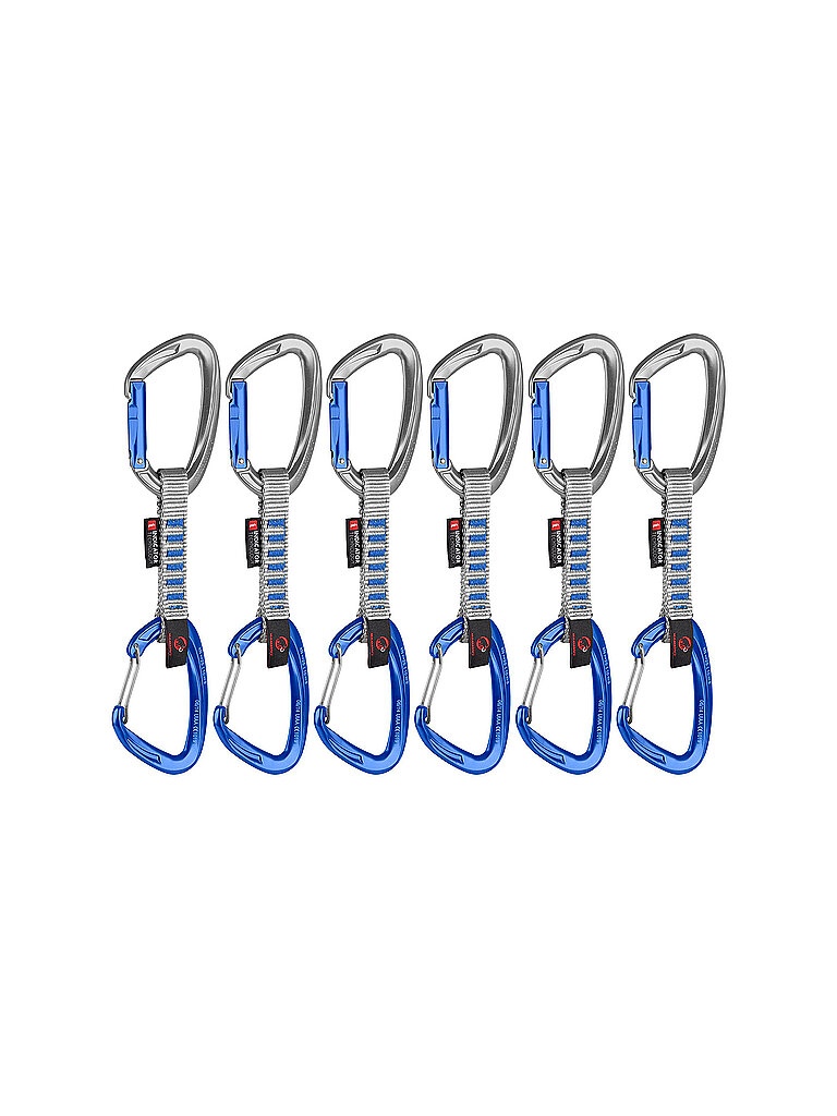 mammut crag keylock wire 10 cm indicator 6-pack quickdraws, straight gate/wire gate.silver-ultramarine.10 cm, straight gate/wire gate, silver-ultramarine