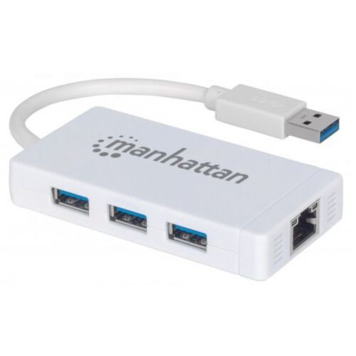 Manhattan W128253797 507578 Usb-a 3-port Hub With Gigabit Ethernet Adapter, ~e~