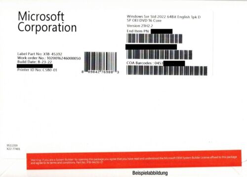 Microsoft Windows Server Standard 2022 16 Core Deutsch (p73-08330)