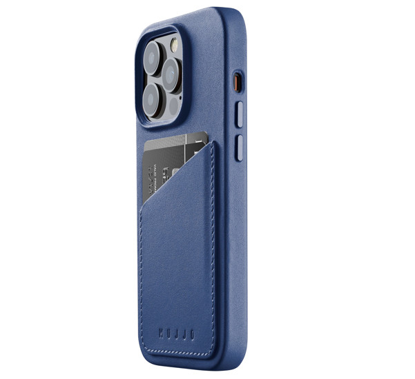 mujjo leather wallet hülle iphone 14 pro blau, blau