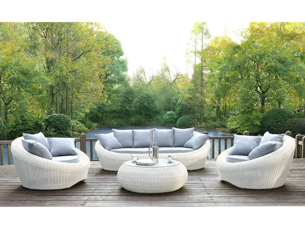 mylia garten-sitzgruppe polyrattan: sofa, 2 sessel + tisch - cremeweiÃŸ - whiteheaven von elfenbeinfarben