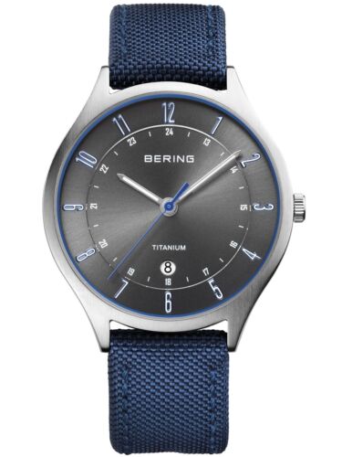 New Bering Herrenuhr 11739-873 Uhr Titan Armbanduhr Nylon Blau