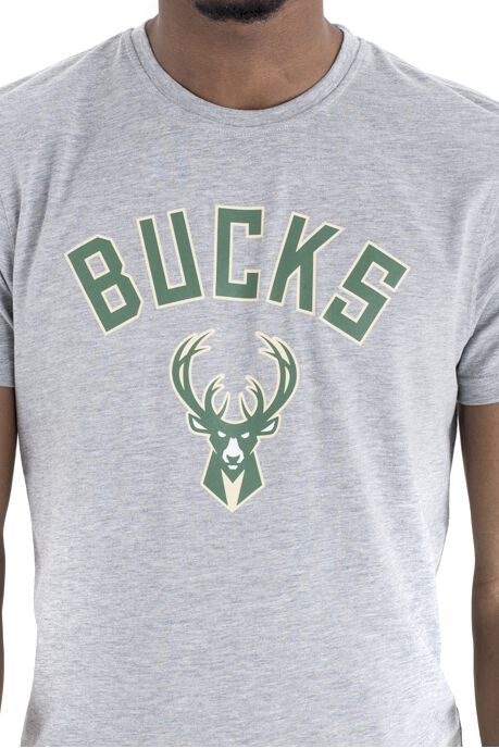 New Era Milwaukee Bucks Nba Team Logo Tee Heather Grey T T-shirt Men M L Xl Xxl