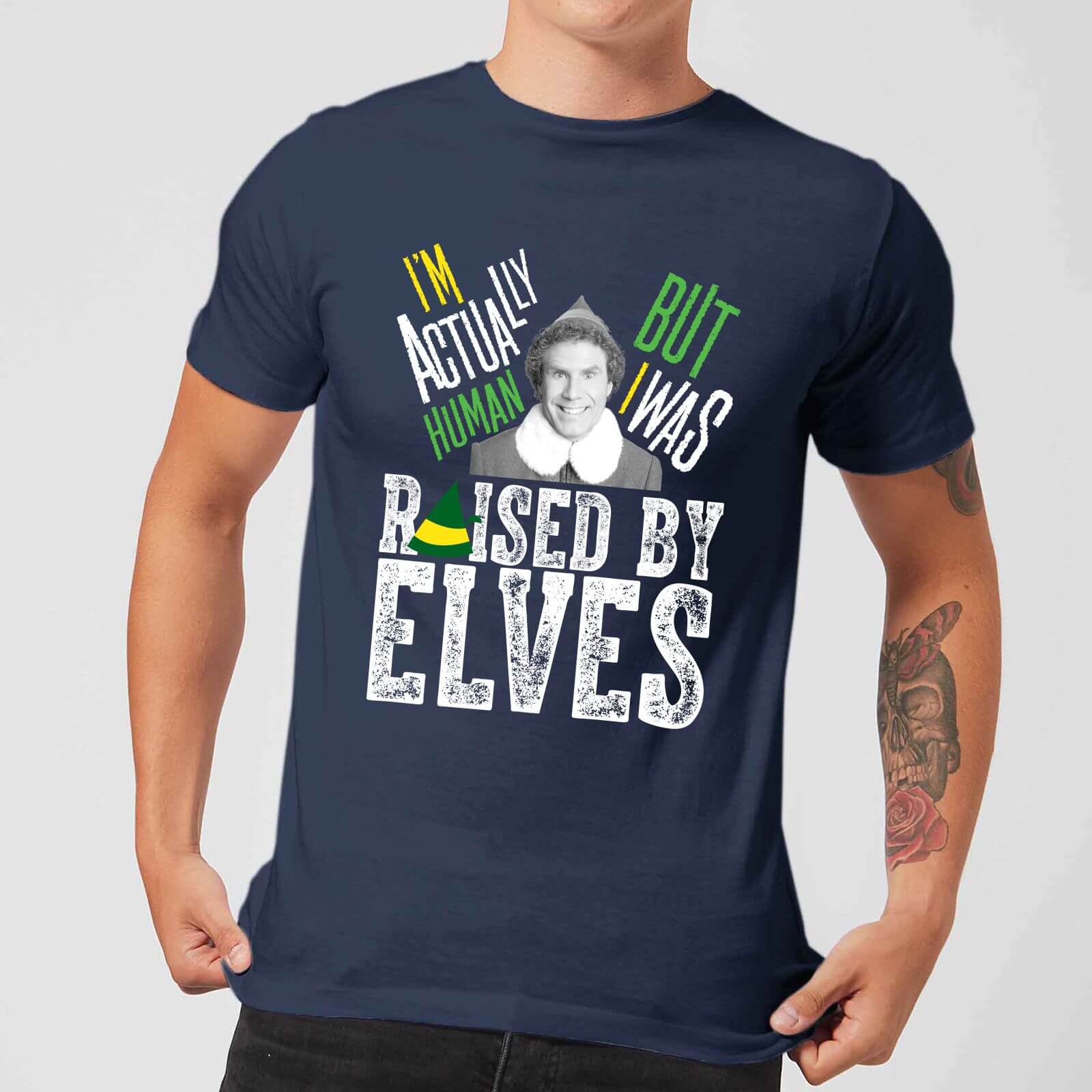 original hero elf raised by elves herren christmas t-shirt - navy blau - l uomo