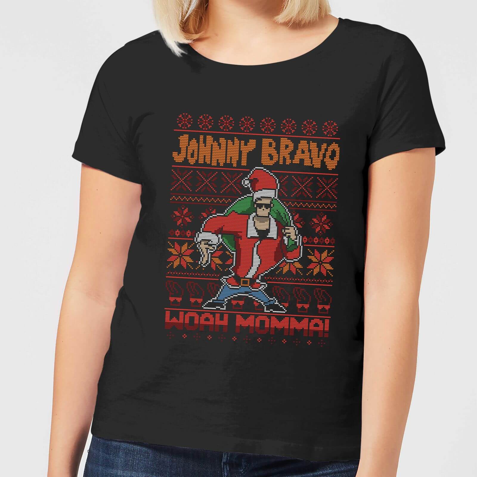 original hero johnny bravo johnny bravo pattern womens christmas t-shirt - black - xl schwarz