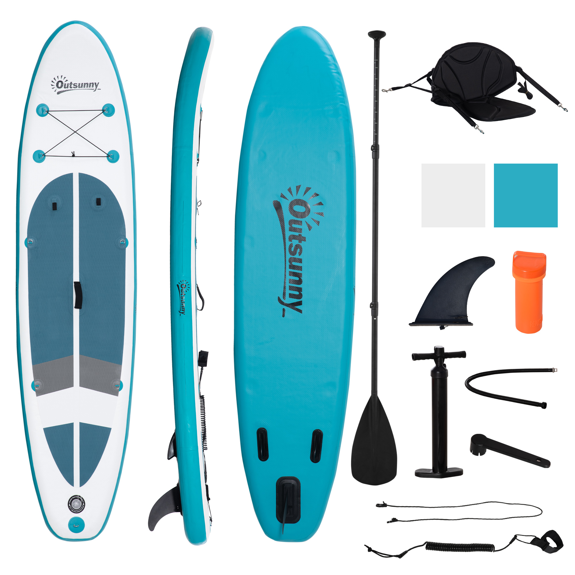 Outsunny Aufblasbares Surfbrett 320 Cm Surfboard Mit Paddel Kajak Sitz