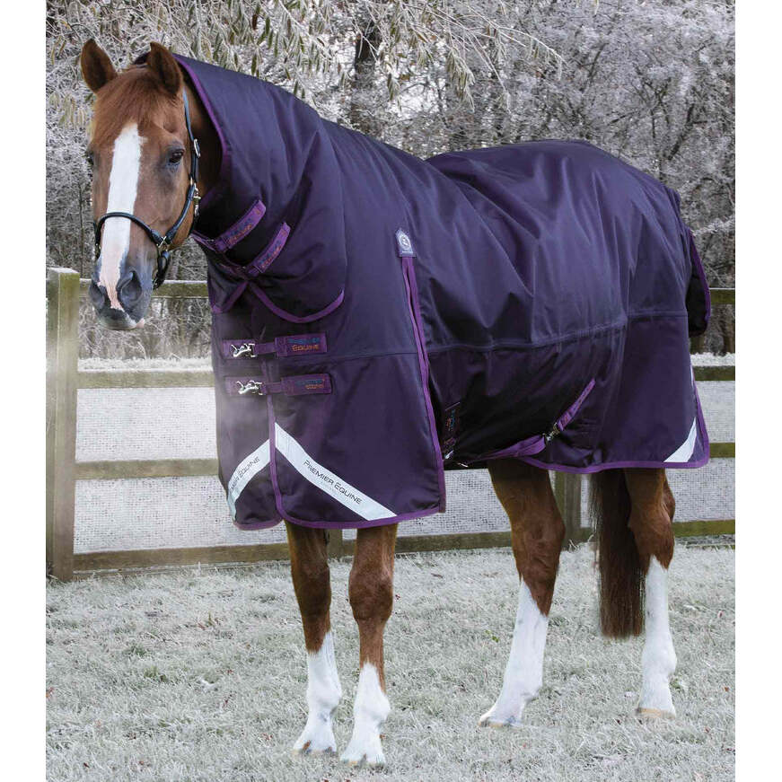 premier equine wasserdichte outdoor-decke mit halsteil buster storm classic 420 g violet