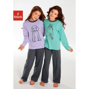 Pyjama Vivance Gr. 110/116, Bunt (flieder, Mint) Kinder Homewear-sets Pyjamas Oberteile In Schönen Farben Mit Tierdruck